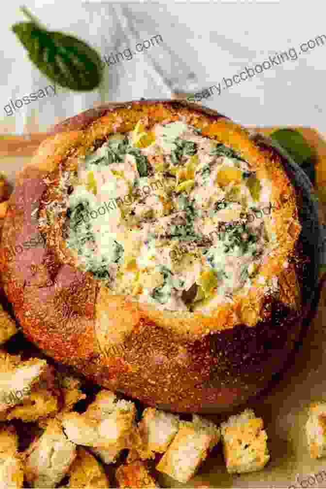 Creamy Spinach And Artichoke Dip Served In A Bread Bowl With Tortilla Chips Ultimate Appetizer Ideabook: 225 Simple All Occasion Recipes