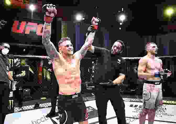 Dustin Poirier Celebrating A Victory In The Octagon, Surrounded By His Team. Dustin Poirier: The Inspiring Story Of How Dustin Poirier Became The UFC S Most Dominant MMA Fighter